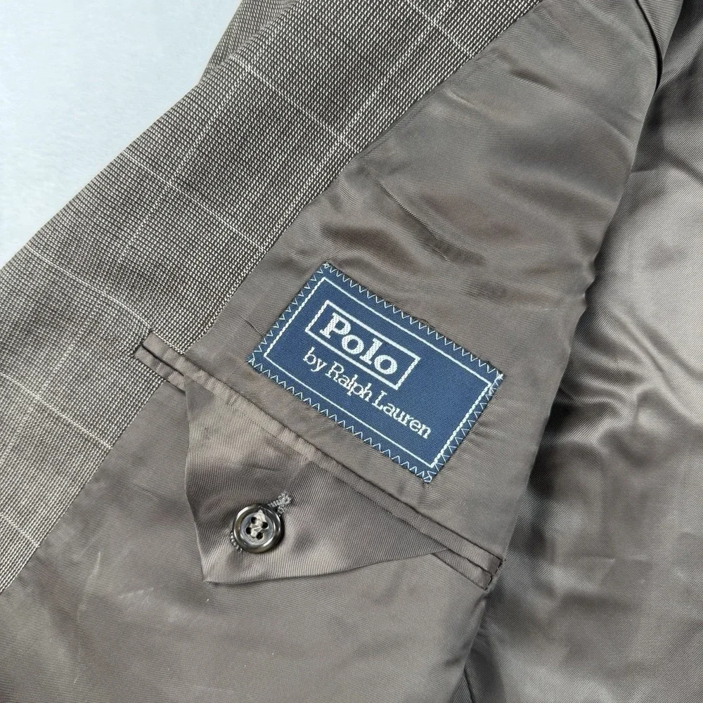 Polo Ralph Lauren Blazer Sport Coat Men's 40S Plaid Windowpane Italy Brown Cream